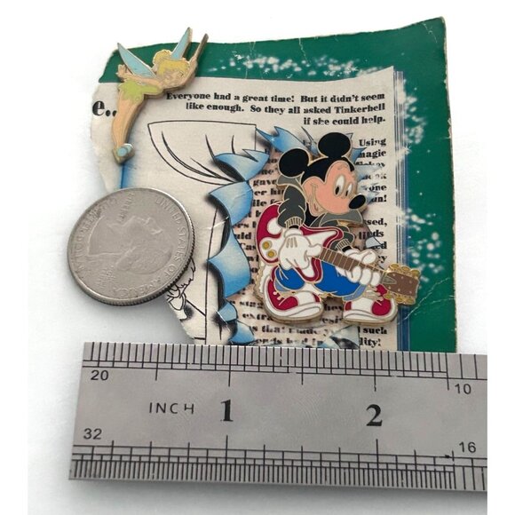 Disney Mickey Guitar & Tinker Bell Pins On Storybook Background As Is Lapel Pin - Picture 2 of 3